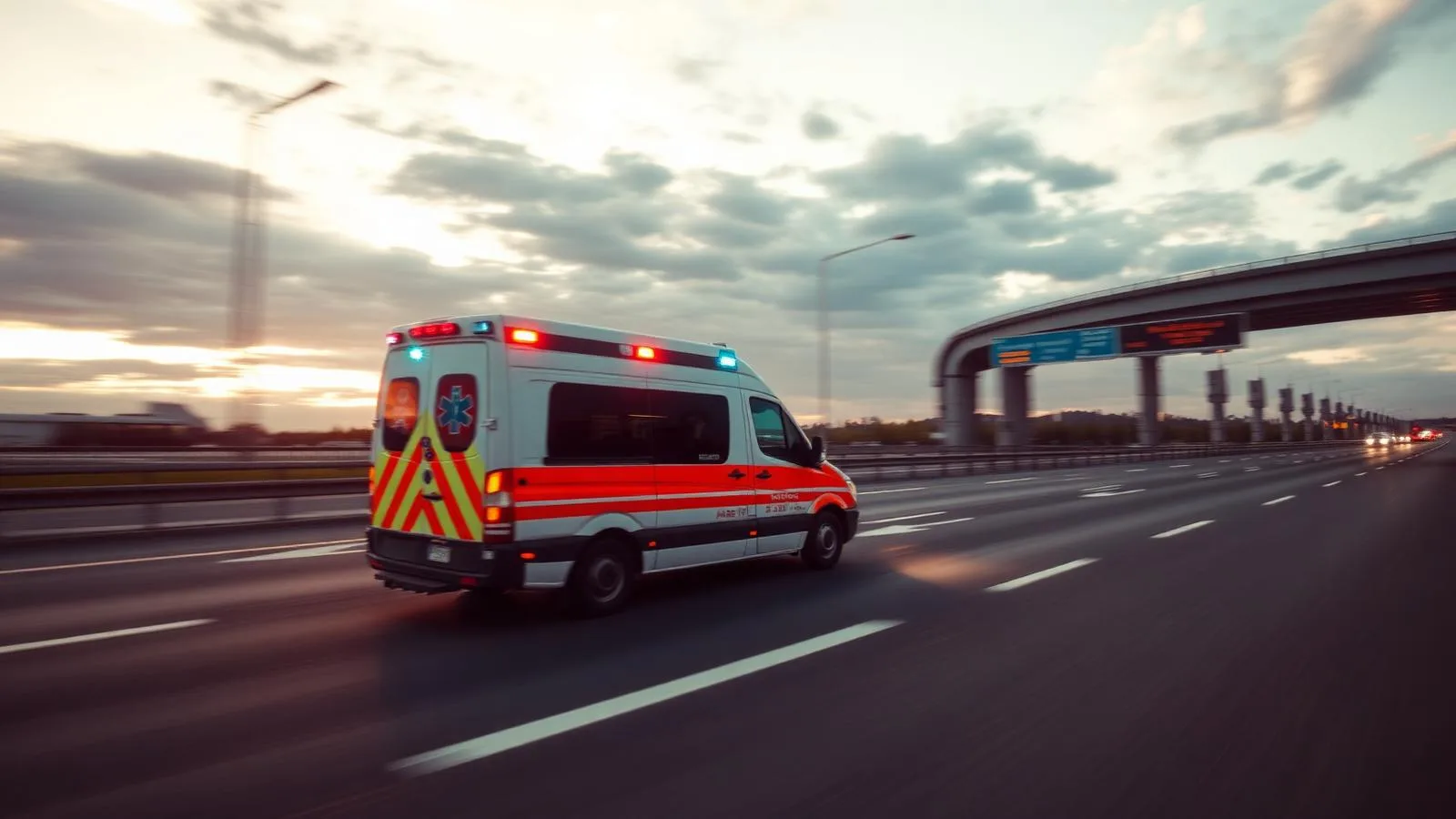 Şehirler arası ambulans - otoyolda hızla ilerleyen şehirler arası hasta nakil ambulansı